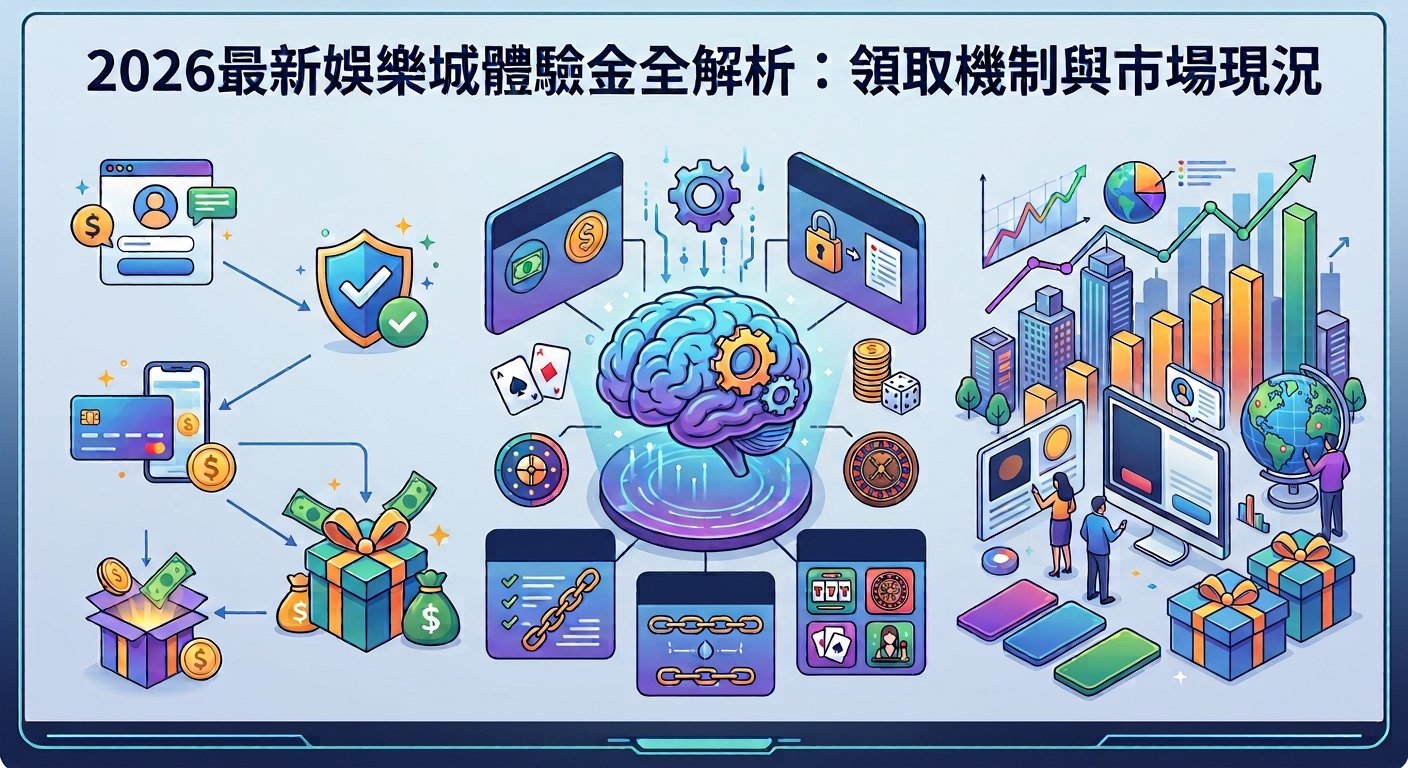 這張圖表以視覺化的方式,清晰展示了2026年娛樂城體驗金的領取步驟、安全驗證機制以及豐富的獎勵內容。 畫面中央透過大腦與齒輪象徵深入解析,結合右側的數據圖表與商業元素,全面呈現當前的市場現況與趨勢。